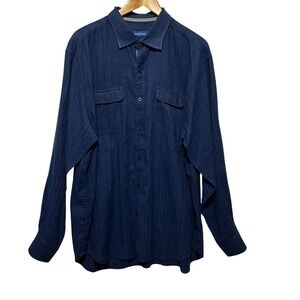 Tommy Bahama Mens Button Front  XL Blue Long Sleeve Linen Cotton Casual Shirt